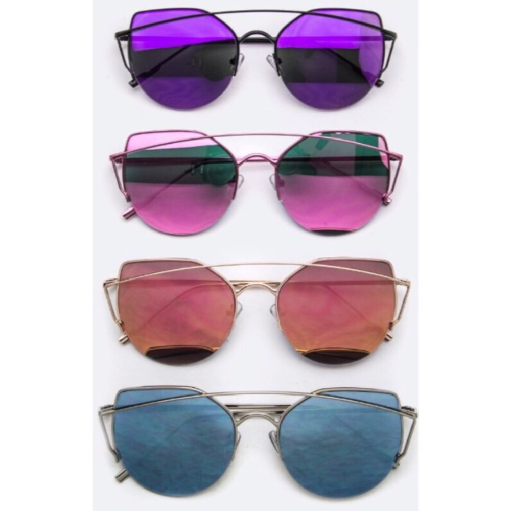 Pink and blue mirrored cat eye sunglasses